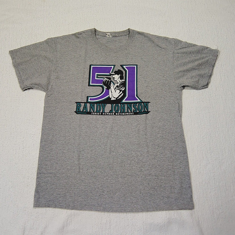 VINTAGE Randy Johnson Shirt Large Gray Arizona Diamondbacks MLB Retirement Tee